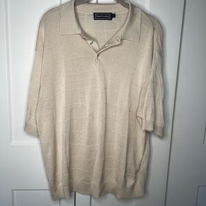 Paul Fredrick Beige 100% Silk Polo Shirt Men's Size Large *has marks